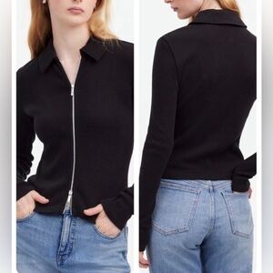 Madewell Ribbed Zip Front Tee Shirt Jacket Black XS